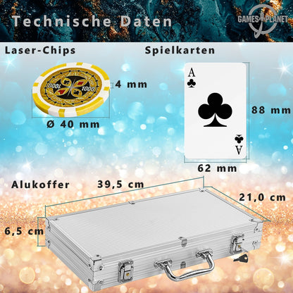 GAMES PLANET Pokerkoffer 300 laser chips Aluminium