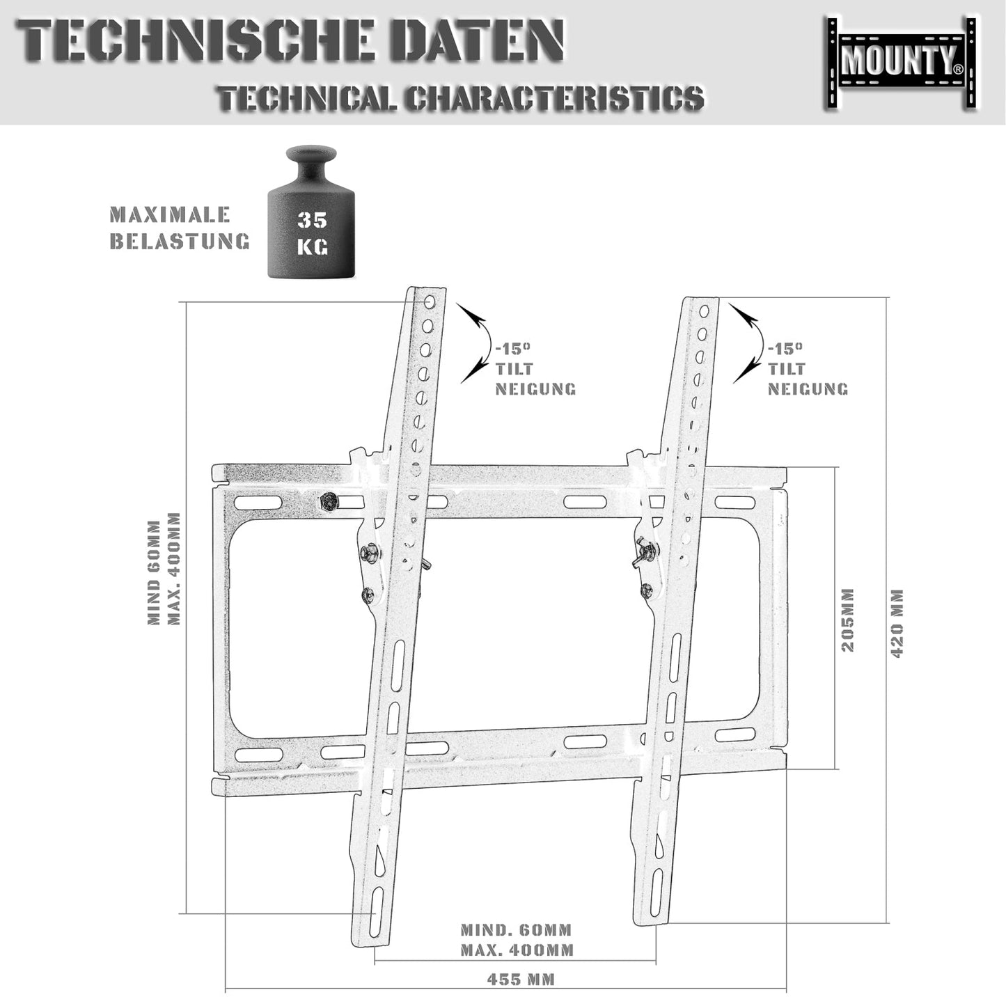 MOUNTY TV Muurbeugel MY171 tot VESA 400x400