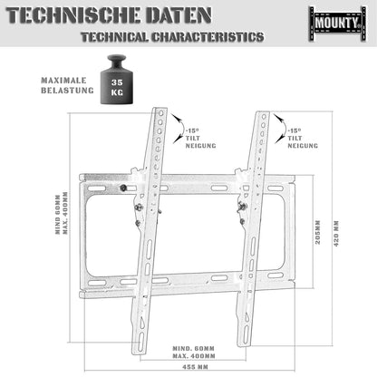 MOUNTY TV Muurbeugel MY171 tot VESA 400x400