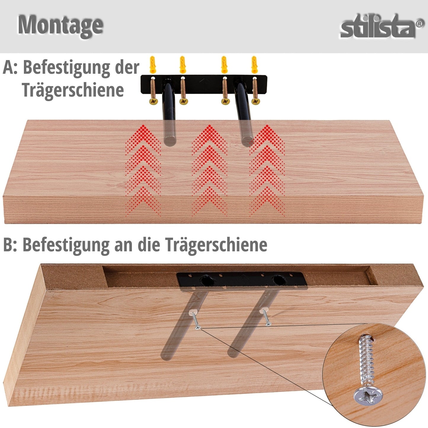 STILISTA Zwevende Wandplank 50 cm - Rood