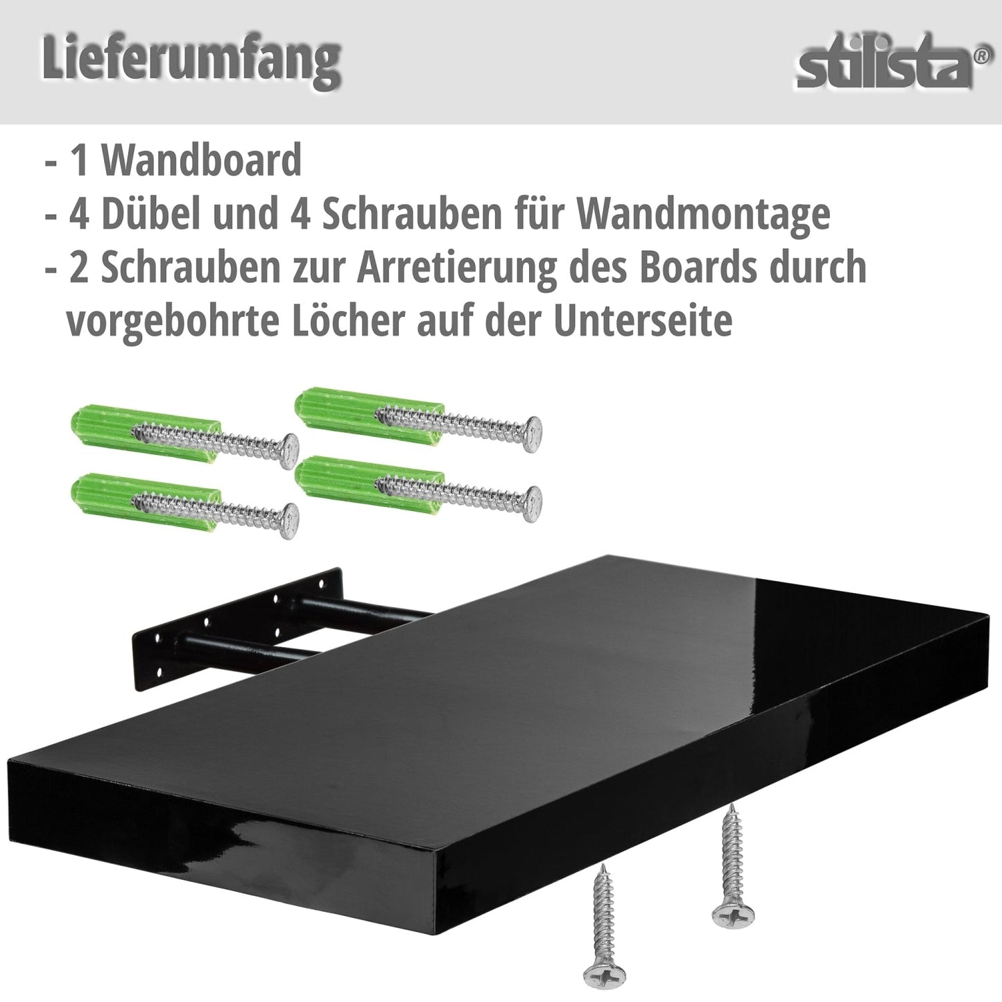 STILISTA Zwevende Wandplank 70 cm - Hoogglans Zwart