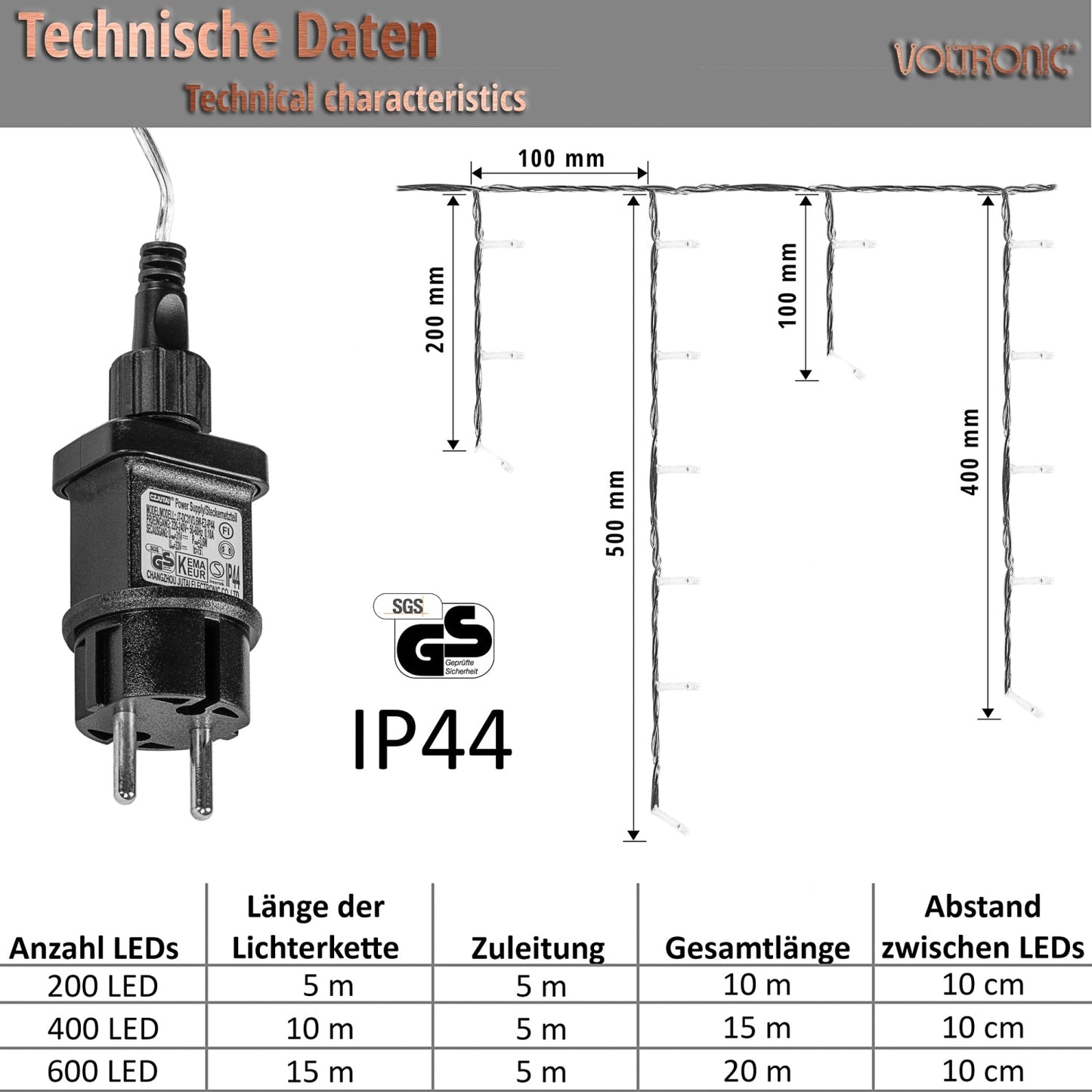 VOLTRONIC Lichtgordijn 400 LEDs Warm Wit