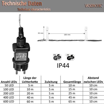 VOLTRONIC Lichtsnoer 100 LEDs | Transparante kabel Koud Wit