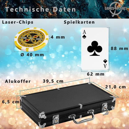 GAMES PLANET Pokerkoffer 300 laser chips Zwart