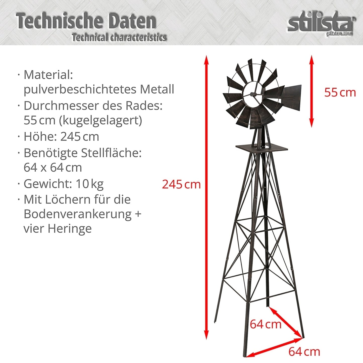 STILISTA Windwijzer 245 cm Zilver