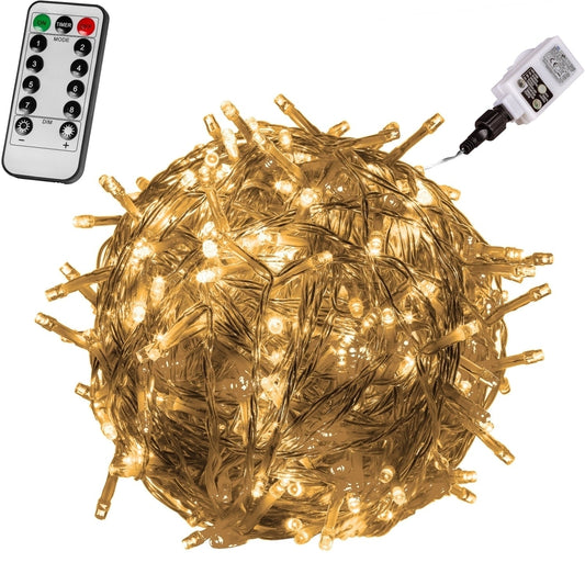 VOLTRONIC Lichtsnoer 200 LEDs Met Afstandsbediening | Transparante kabel Warm Wit