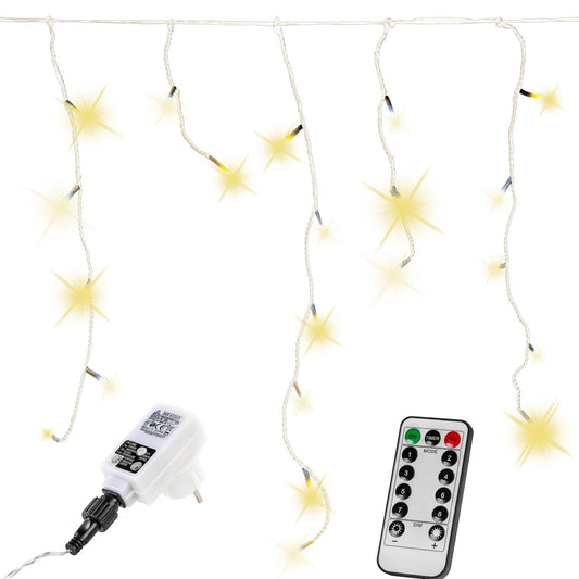 VOLTRONIC LED gordijn 200 LEDs Met Afstandsbediening | Transparante kabel Warm Wit