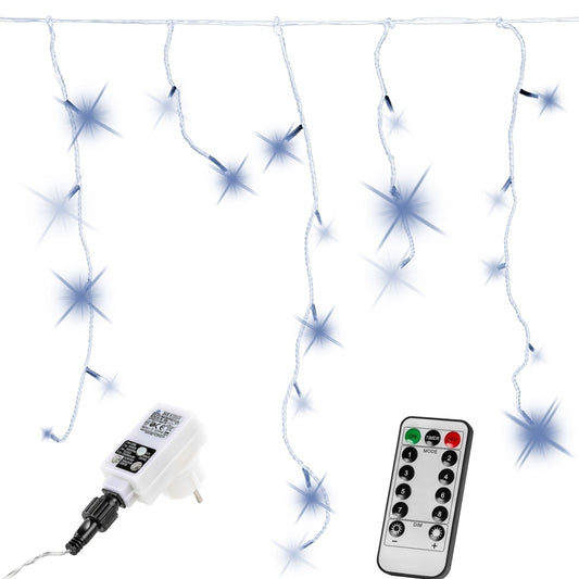 VOLTRONIC LED gordijn 200 LEDs Met Afstandsbediening | Transparante kabel Koud Wit