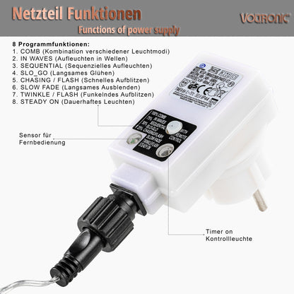 VOLTRONIC LED gordijn 200 LEDs Met Afstandsbediening | Transparante kabel Koud Wit