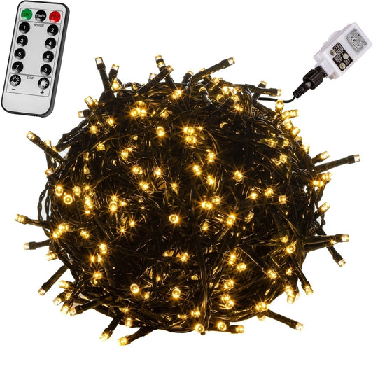 VOLTRONIC Lichtsnoer 100 LEDs met afstandsbediening | Groene kabel Warm Wit