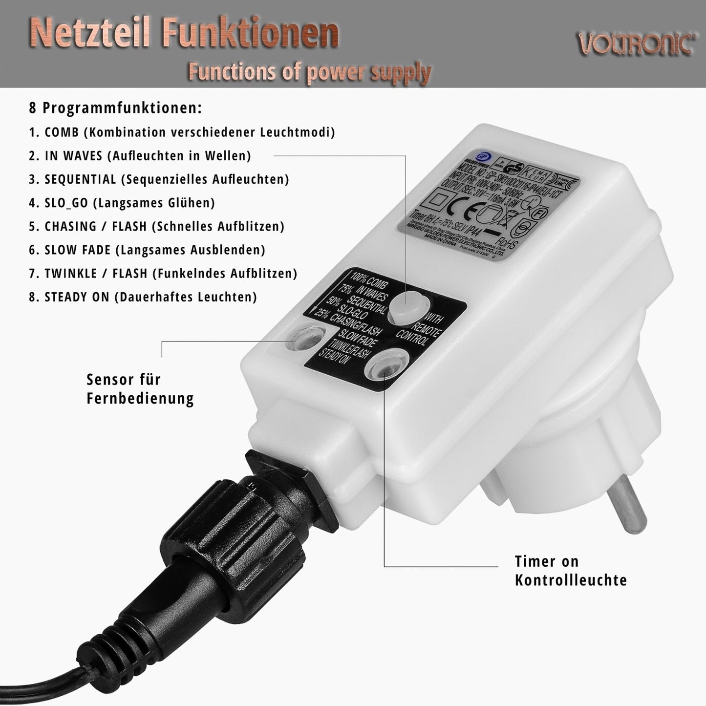 VOLTRONIC Lichtsnoer 600 LEDs Met Afstandsbediening | Groene kabel Warm Wit