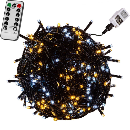 VOLTRONIC Lichtsnoer 100 LEDs met afstandsbediening | Groene kabel Warm en Koud Wit