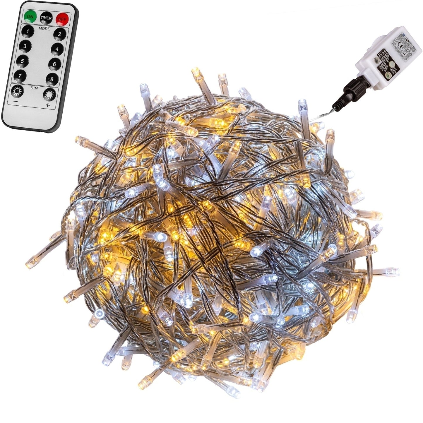 VOLTRONIC Lichtsnoer 200 LEDs met afstandsbediening | Transparante kabel Warm Wit