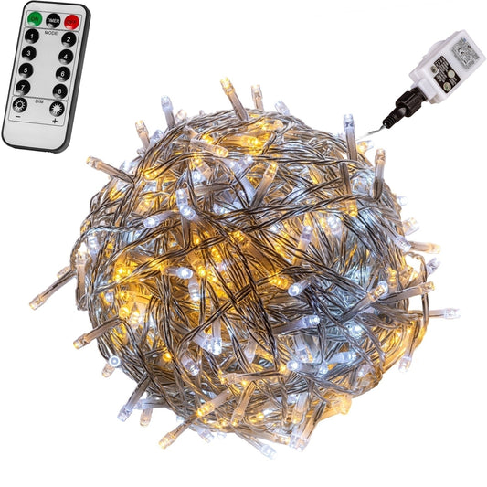 VOLTRONIC Lichtsnoer 200 LEDs met afstandsbediening | Transparante kabel Warm Wit