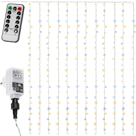 VOLTRONIC Lichtgordijn 300 LEDs 3 x 3 m | Met afstandsbediening Warm en Koud Wit