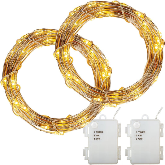 VOLTRONIC Set van 2 lichtsnoeren 50 LED's Batterij Warm Wit