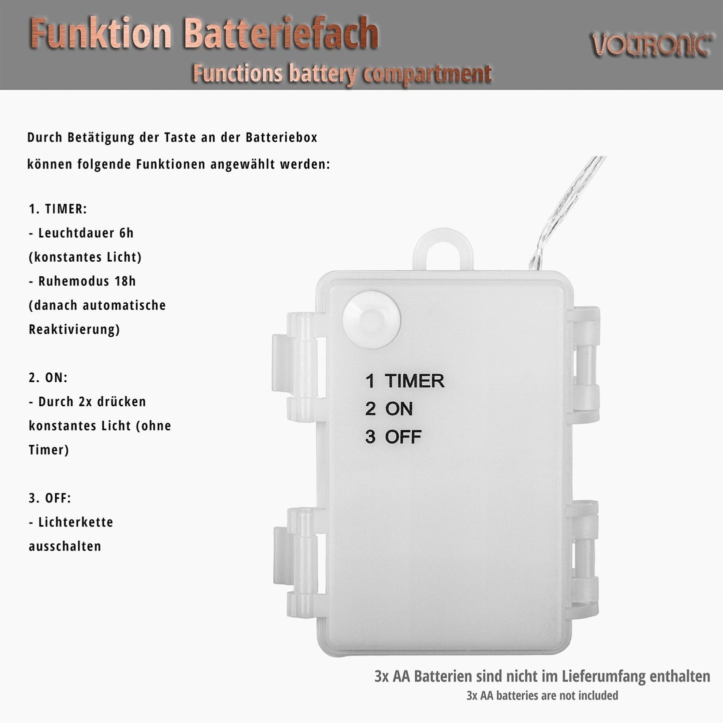 VOLTRONIC Set van 2 lichtsnoeren 50 LED's Batterij Warm Wit