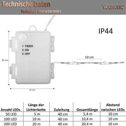 VOLTRONIC Set van 2 lichtsnoeren 50 LED's Batterij Warm Wit