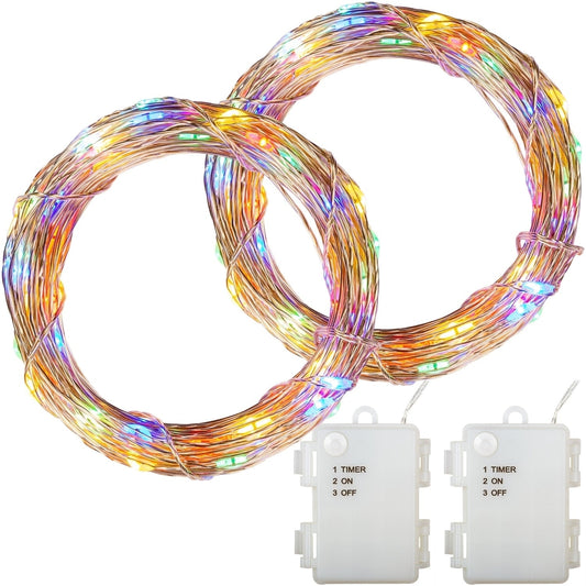 VOLTRONIC Set van 2 lichtsnoeren 50 LED's Batterij Multi Color