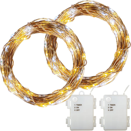 VOLTRONIC Set van 2 lichtsnoeren 50 LED's Batterij Warm en Koud Wit