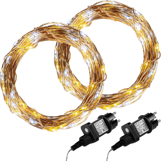 VOLTRONIC Set van 2 lichtsnoeren 100 LED's Adapter Warm en Koud Wit