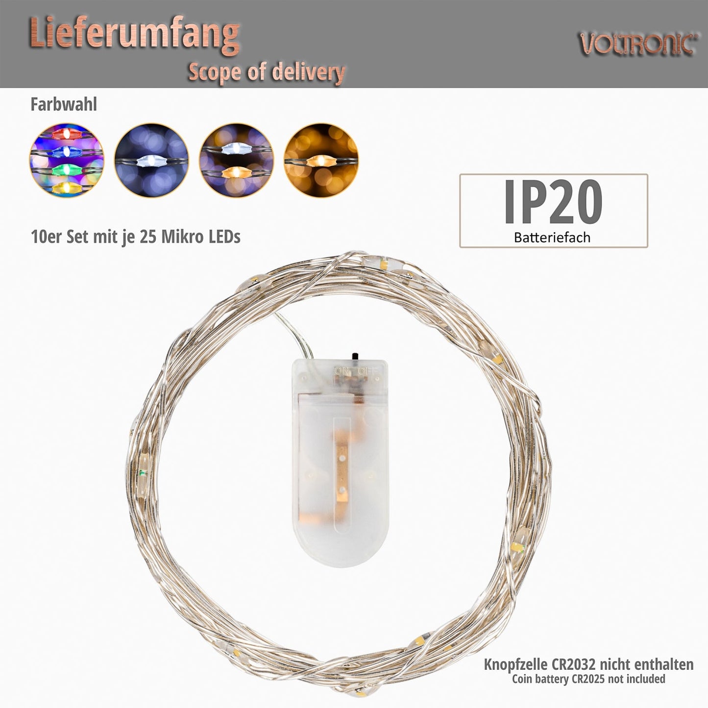 VOLTRONIC Set van 10 lichtsnoeren 25 LED's Batterij Warm Wit