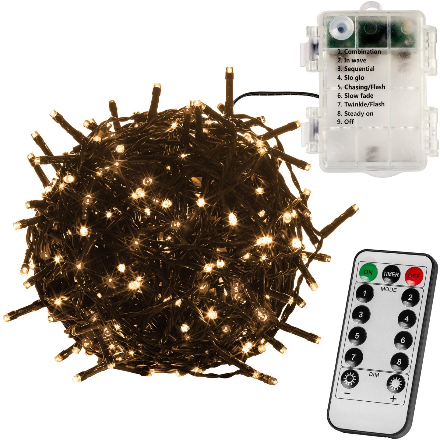 VOLTRONIC Lichtsnoer 50 LEDs met afstandsbediening Batterij | Groene kabel Warm Wit