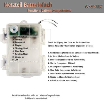 VOLTRONIC Lichtsnoer 50 LEDs met afstandsbediening Batterij | Groene kabel Warm Wit