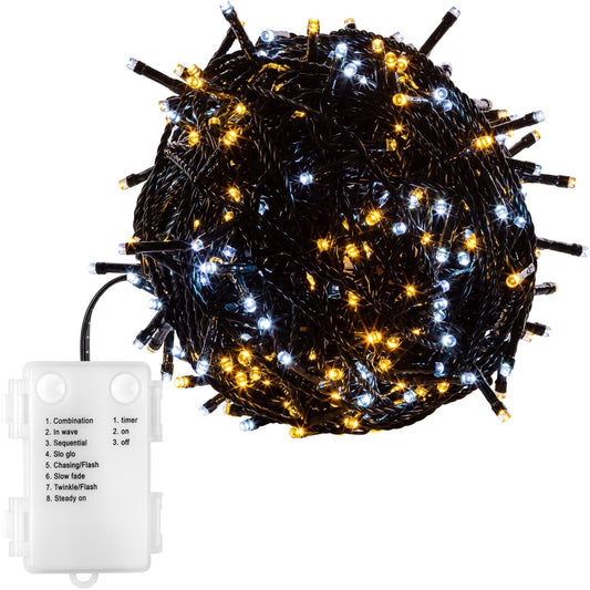 VOLTRONIC Lichtsnoer 100 LEDs Batterij | Groene kabel Warm en Koud Wit