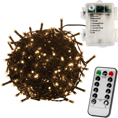 VOLTRONIC Lichtsnoer 100 LEDs met afstandsbediening | Batterij Groene kabel Warm Wit