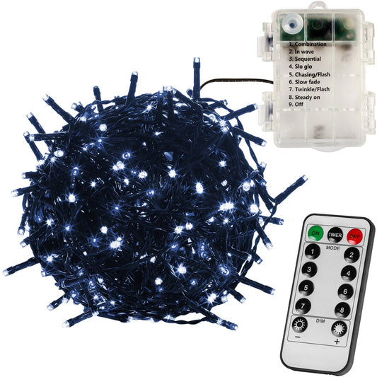 VOLTRONIC Lichtsnoer 100 LEDs Batterij | Groene kabel Koud Wit