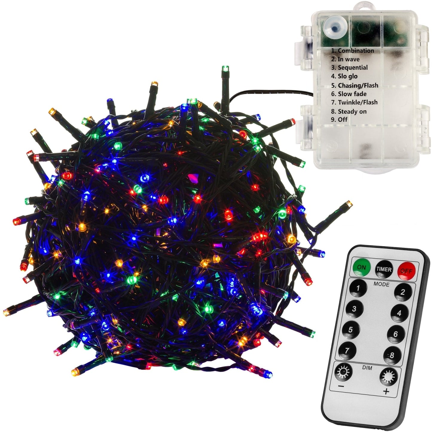 VOLTRONIC Lichtsnoer 100 LEDs Batterij | Groene kabel Multi Color