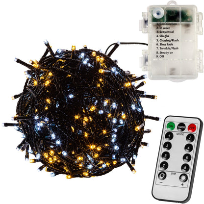 VOLTRONIC Lichtsnoer 100 LEDs met afstandsbediening | Batterij Transparante kabel Warm en Koud Wit