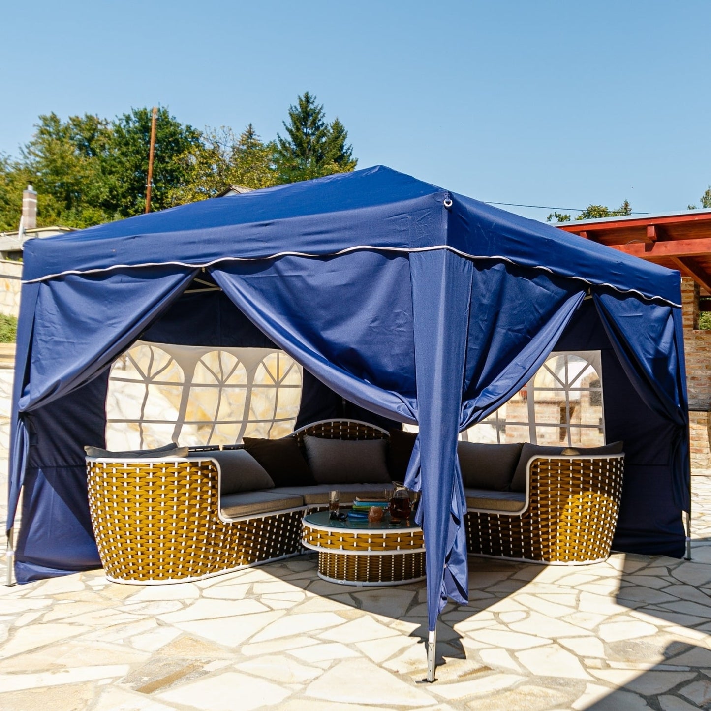 INSTENT Paviljoen Basic met 4 zijwanden 3 x 3 m Blauw