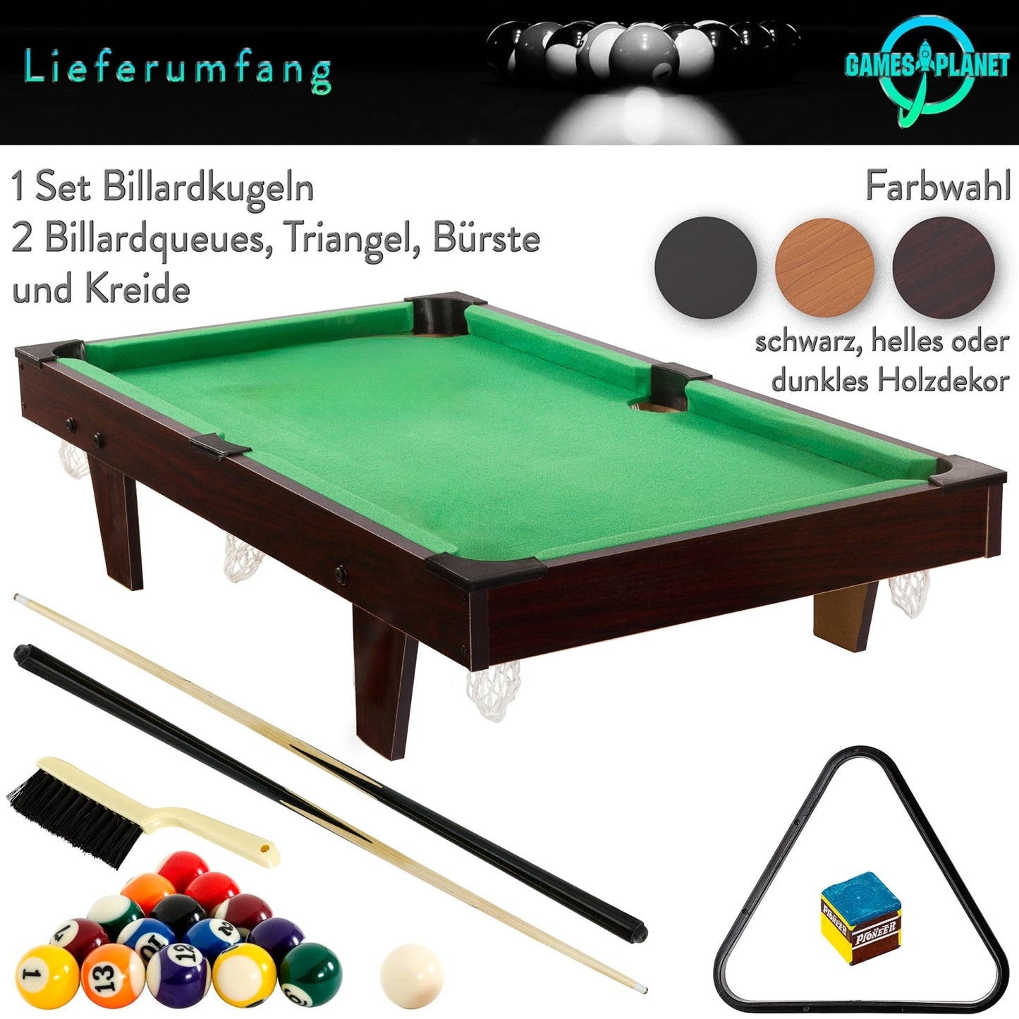 GAMES PLANET Mini Pooltafel 92 x 52 x 19 cm Zwart