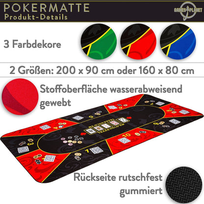 GAMES PLANET Pokermat 160 x 80 cm Zwart/Rood