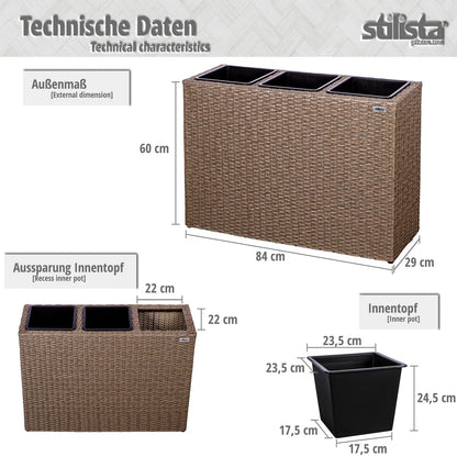 STILISTA Bloembak met 3 binnenpotten polyrattan Creme