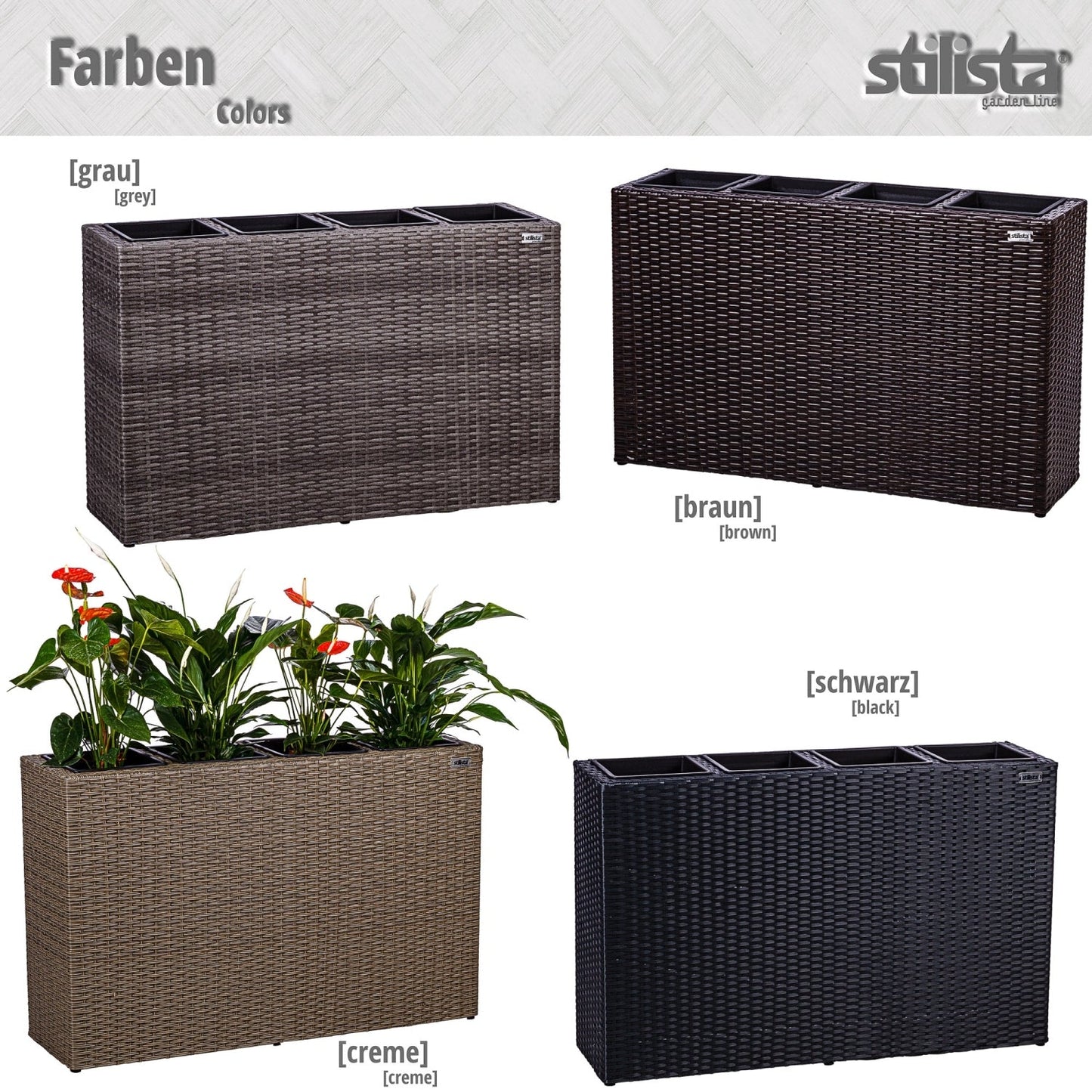 STILISTA Bloembak met 4 binnenpotten polyrattan Creme