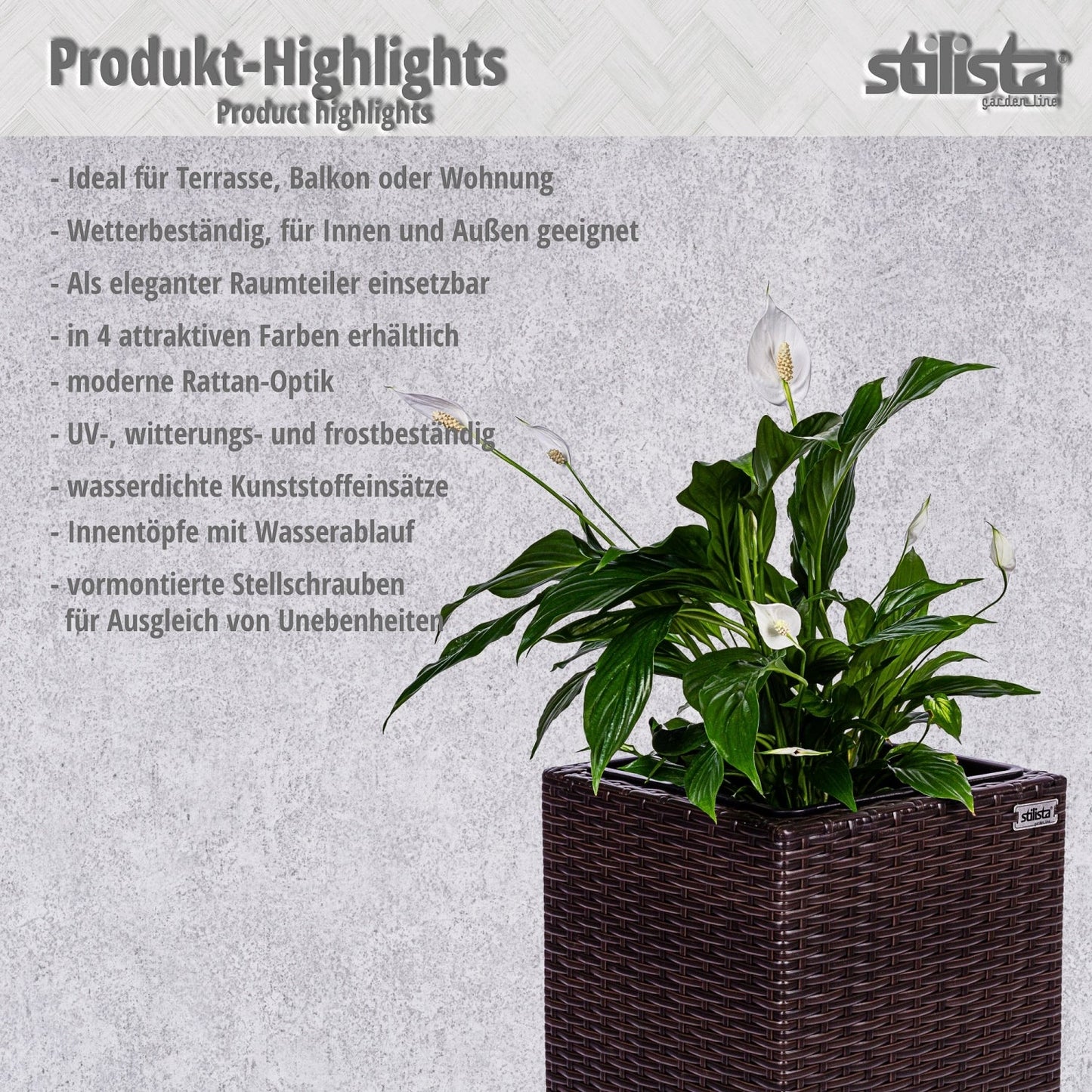 STILISTA Plantenbak Zuil Poly Rattan Zwart