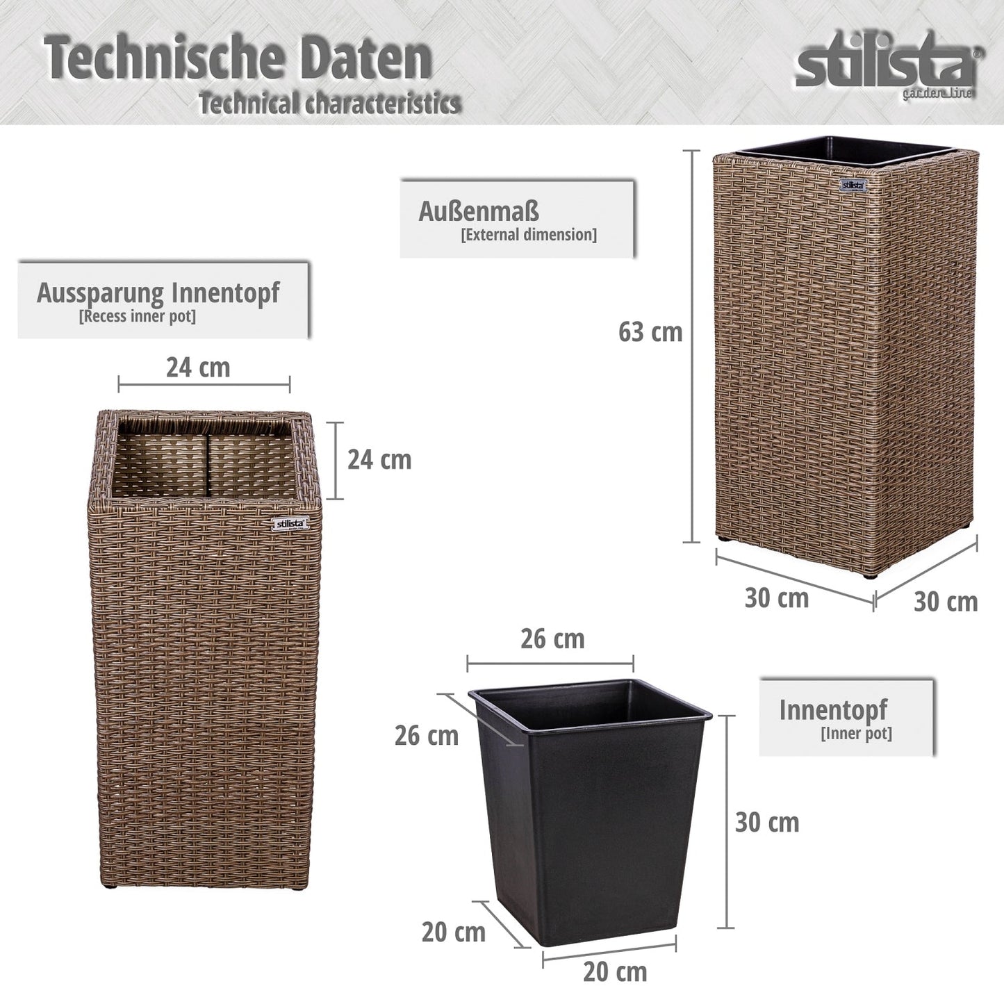 STILISTA Plantenbak Zuil Poly Rattan Zwart