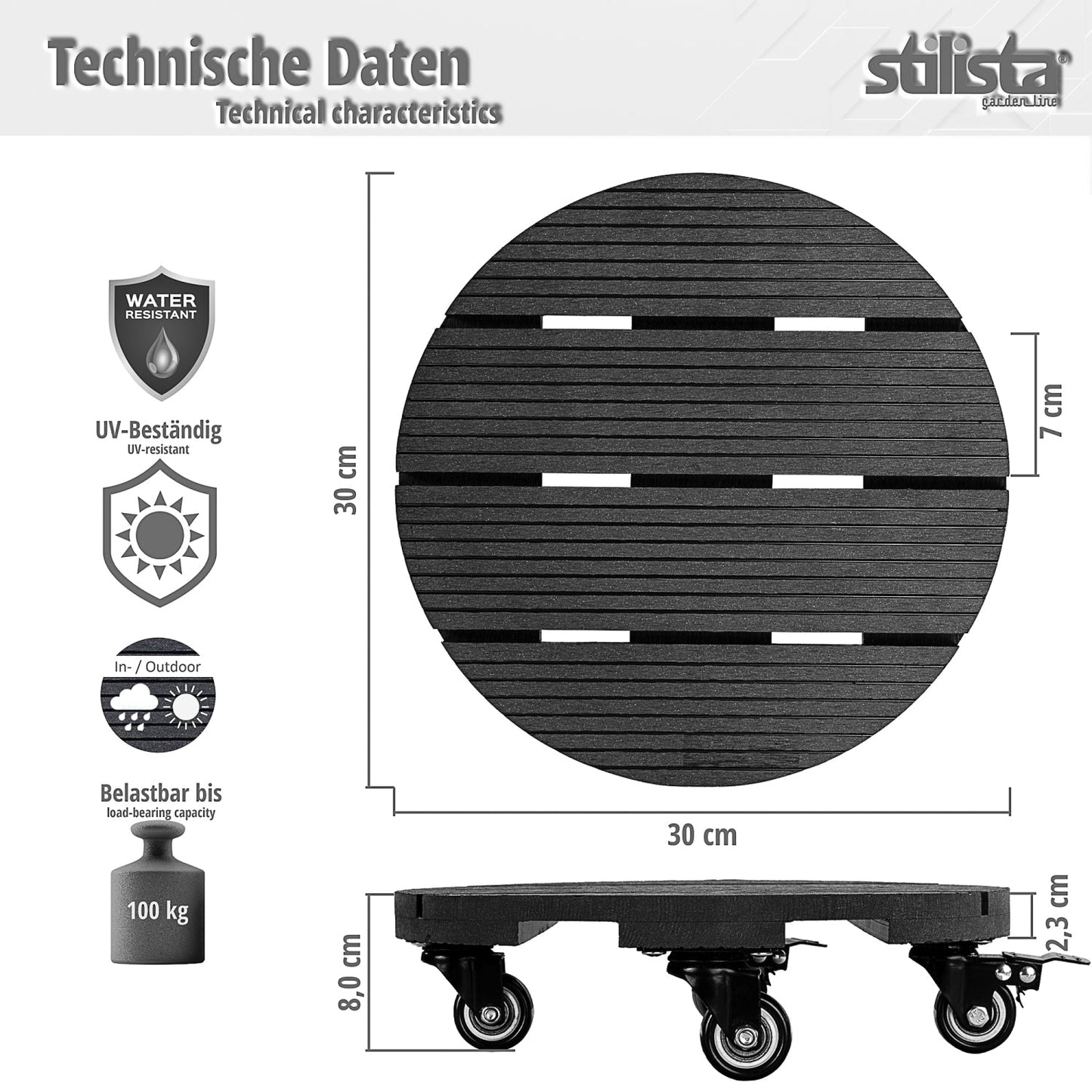 STILISTA Plantentrolley Rond Hout