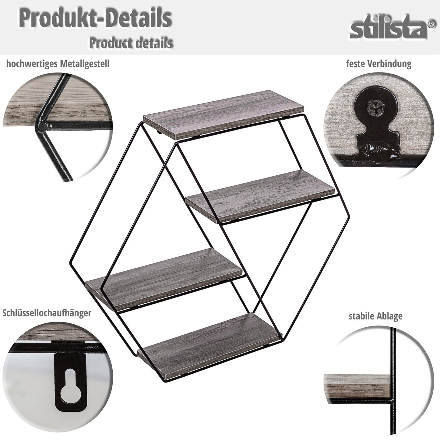 STILISTA Wandrek Hexagon Licht Hout