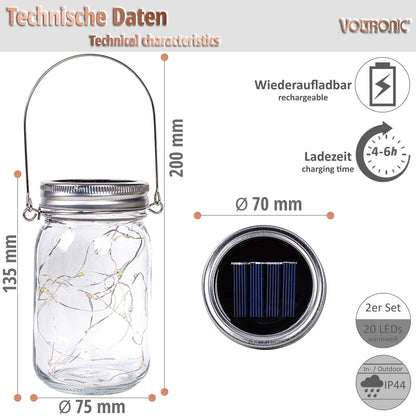 VOLTRONIC Solar Jars Set van 2 met 20 LEDs