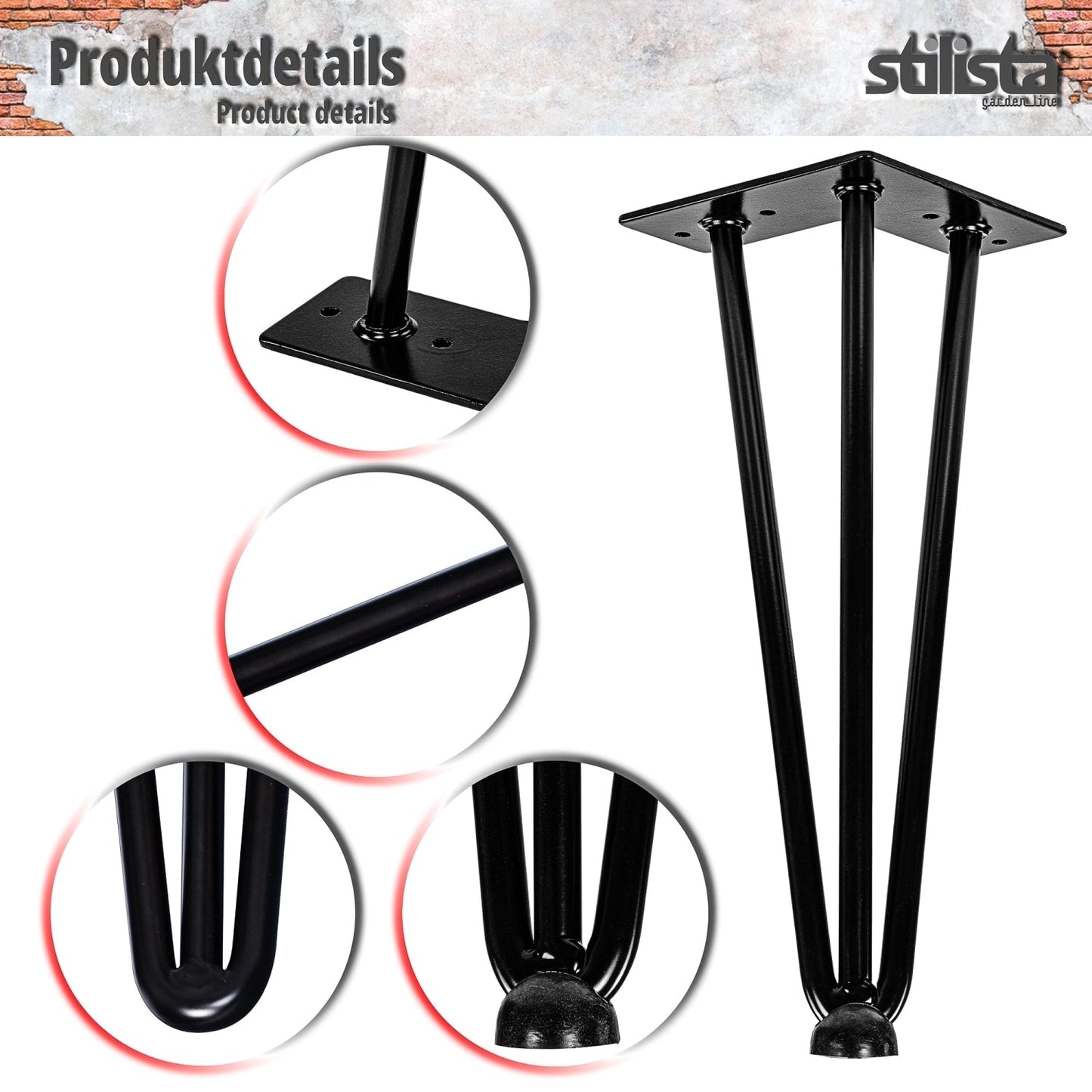 STILISTA Meubel poten Jazz set van 4 - 70 cm Zwart