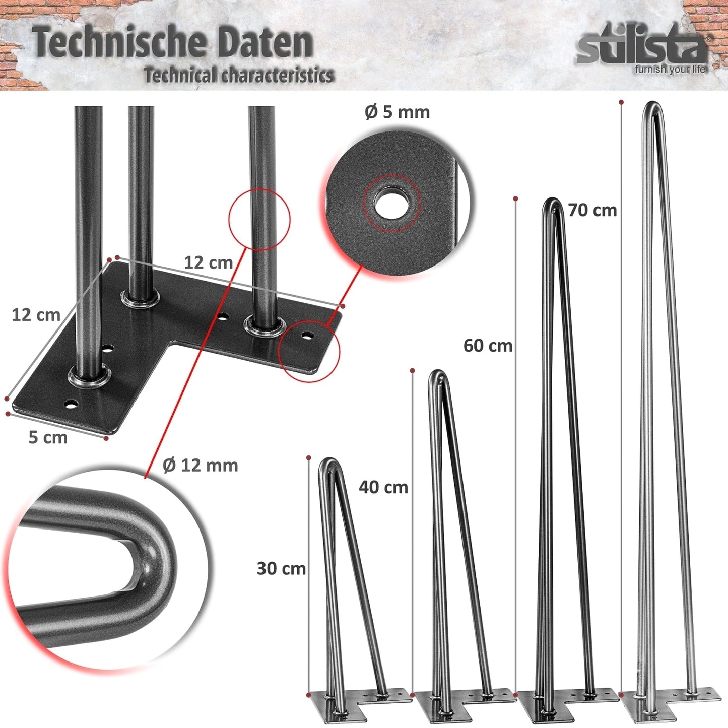 STILISTA Meubel poten Lena set van 4 - 30 cm Zwart