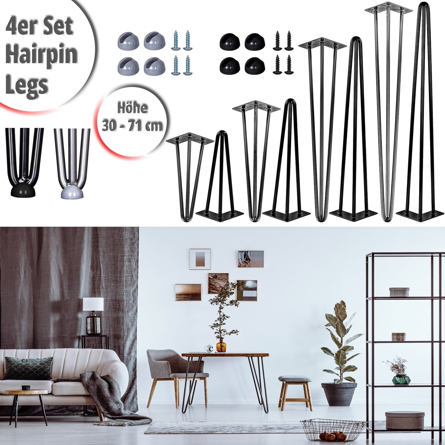 STILISTA Meubel poten Lena set van 4 - 30 cm Zwart