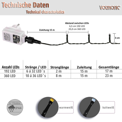 VOLTRONIC Vlaggenmast lichtsnoer 360 LED Koud Wit