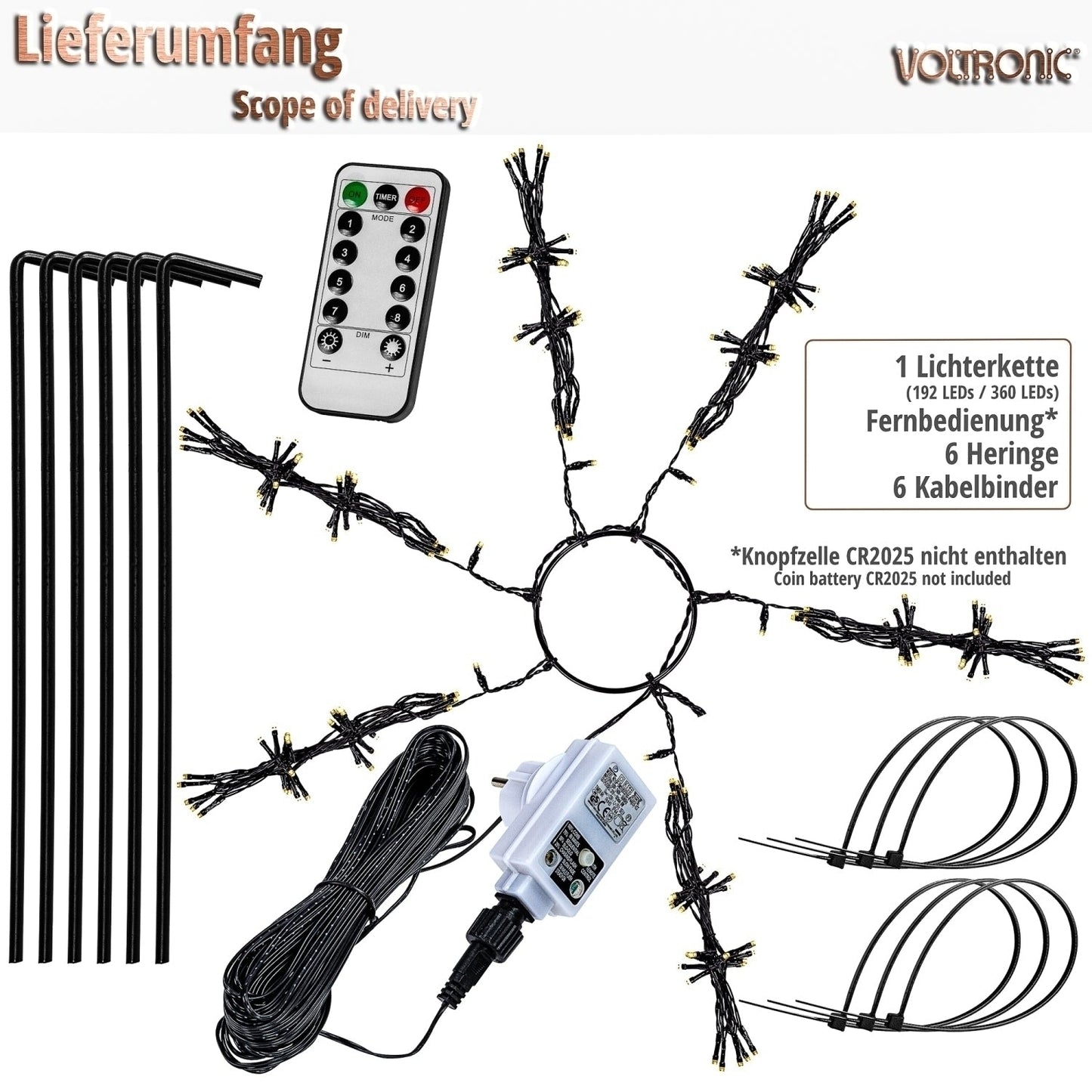 VOLTRONIC Vlaggenmast lichtsnoer 192 LED Warm Wit