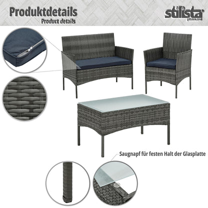 STILISTA Lounge Set 4-delig Polyrattan Grijs