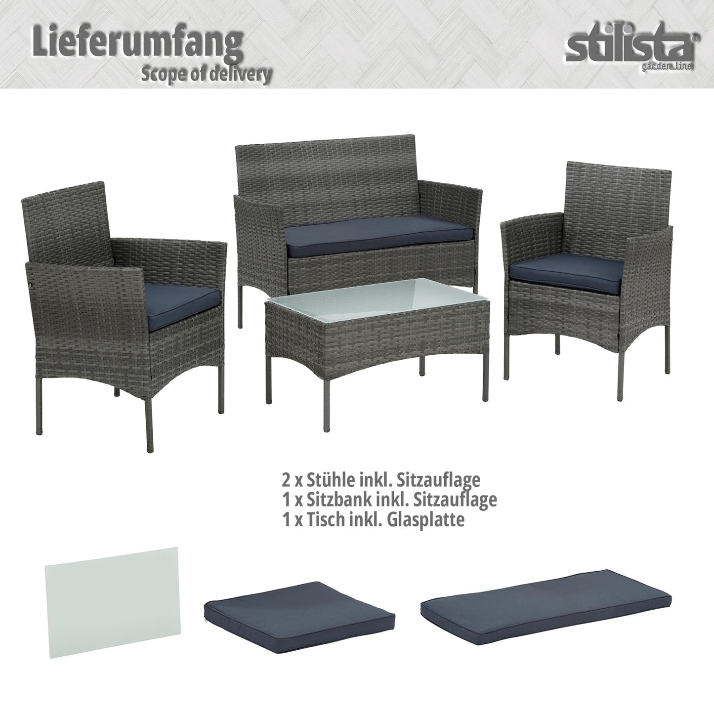 STILISTA Lounge Set 4-delig Polyrattan Grijs